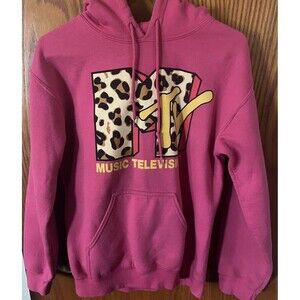 MTV Womens Adult Hoodie Size Small Hooded Pullover Pink Logo Graphics